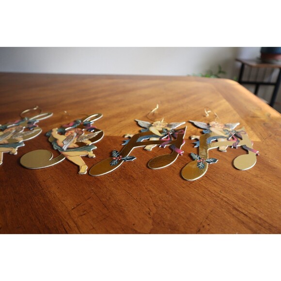 Lot 6x Victorian Die Cut Out Christmas Ornament Angel Cherub Musical Note Bows - Picture 6 of 12
